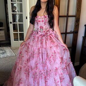 Floral Pink Strapless Dress